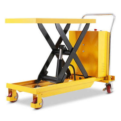 Buy Yellow Hydraulic Lifter Trolley 500kg 0.9m Semi Electric Scissor Lift Trolley online manufacture