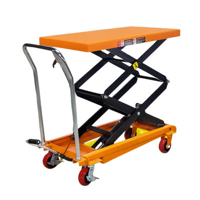 Buy Orange Mobile Scissor Table Lift Hydraulic 300kg Hydraulic Lift Table Cart online manufacture