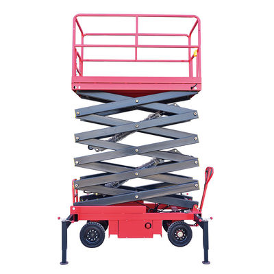 Red Mobile Hydraulic Platform 12m Mobile Aerial Lift 500KG Capacity