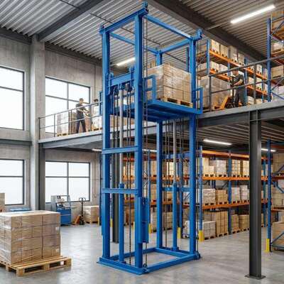 Warehouse Double Guide Rail Cargo Lift 2000kg 9m Vertical Freight Elevator